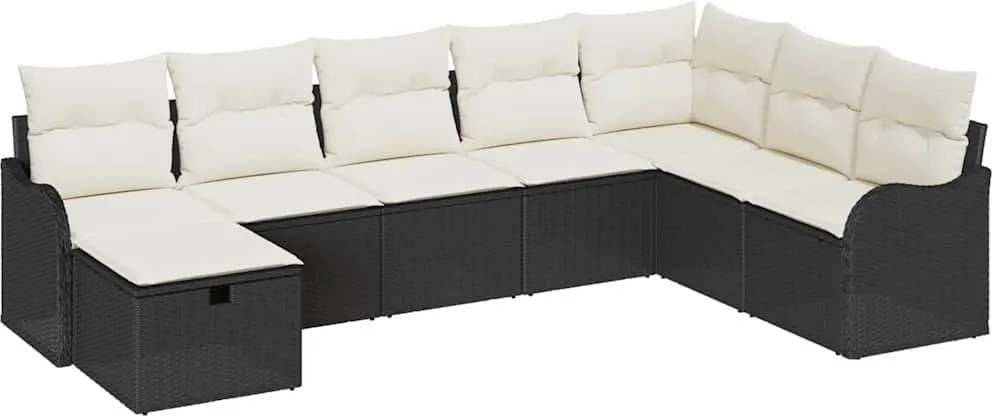 vidaXL Kanapé Szett párnával tárolóval 8 pcs Fekete és Krém polirattan