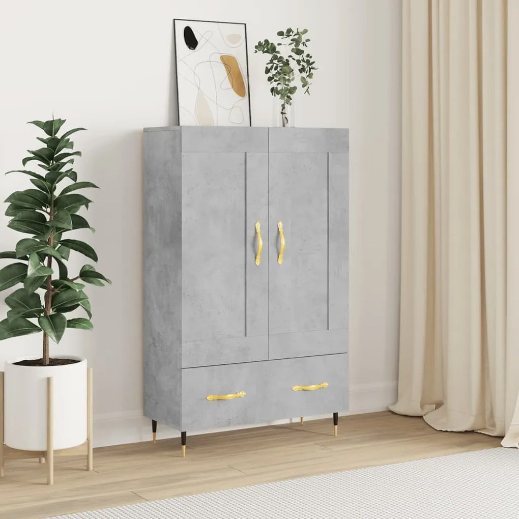 betonszürke szerelt fa magasszekrény 69,5 x 31 x 115 cm