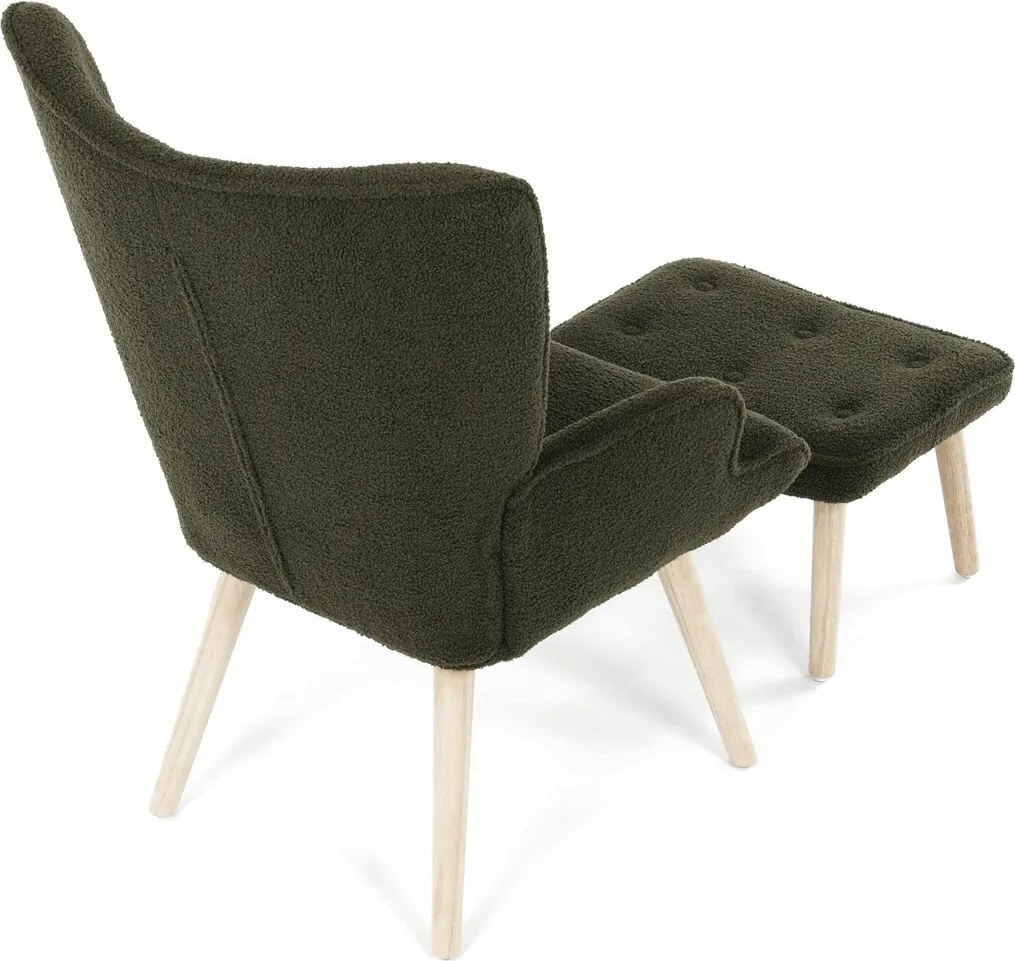 Zöld relaxfotel, boucle szövet kárpitozással