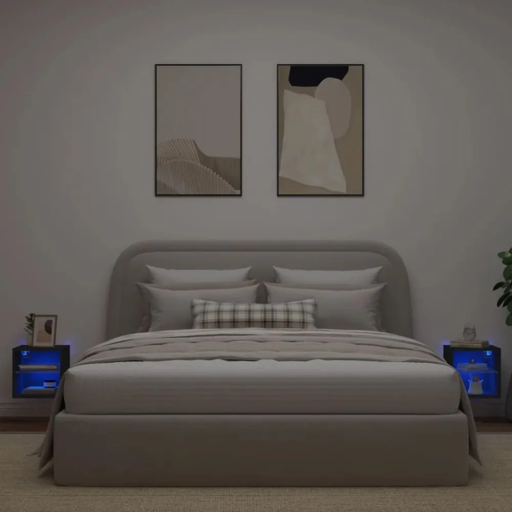 2 db fekete fali TV-szekrény LED-világítással 30 x 28,5 x 30 cm