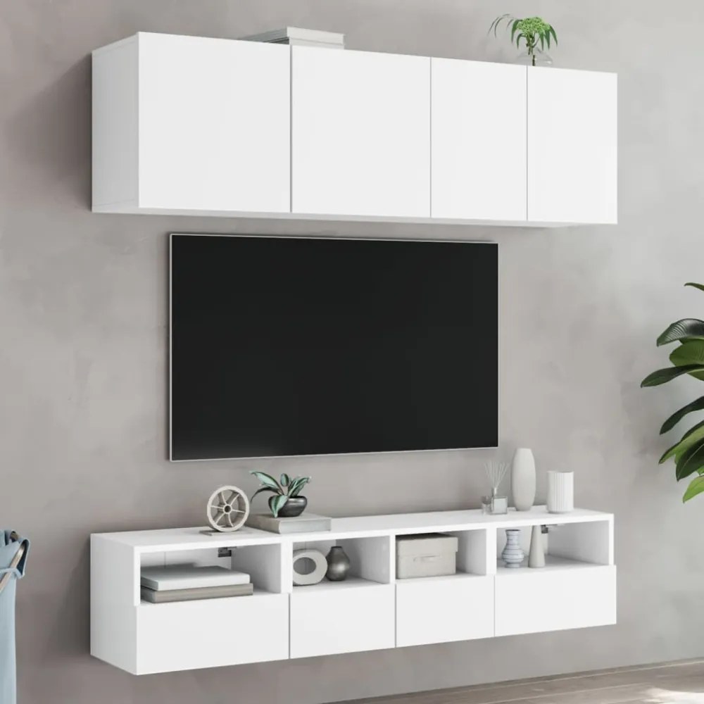 2 db fehér szerelt fa fali TV-szekrény 40 x 30 x 30 cm