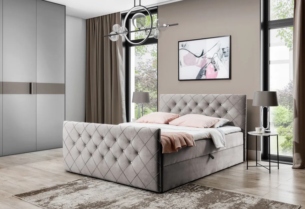 MATRAGI kárpitozott boxspring ágy + topper, 200x200, riviera 16 (cappucino)
