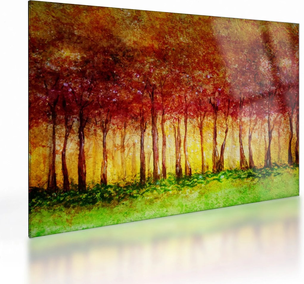 Kép - Lombhullató erdő festménye (üvegen) (70x50 cm)