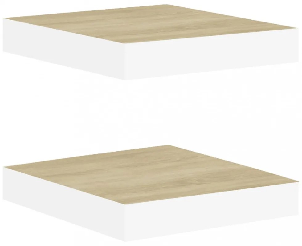 2 db tölgyszínű és fehér MDF lebegő fali polc 23x23,5x3,8 cm