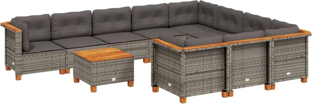 vidaXL 11 részes szürke polyrattan kerti ülőgarnitúra párnákkal