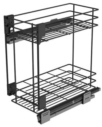 Konyhai fémrács, 600mm, oldalra szerelhető, antracit, teljes kihúzás, csillapított záródás, rejtett fióksín, 2 kosár SIGE, Green Line 004