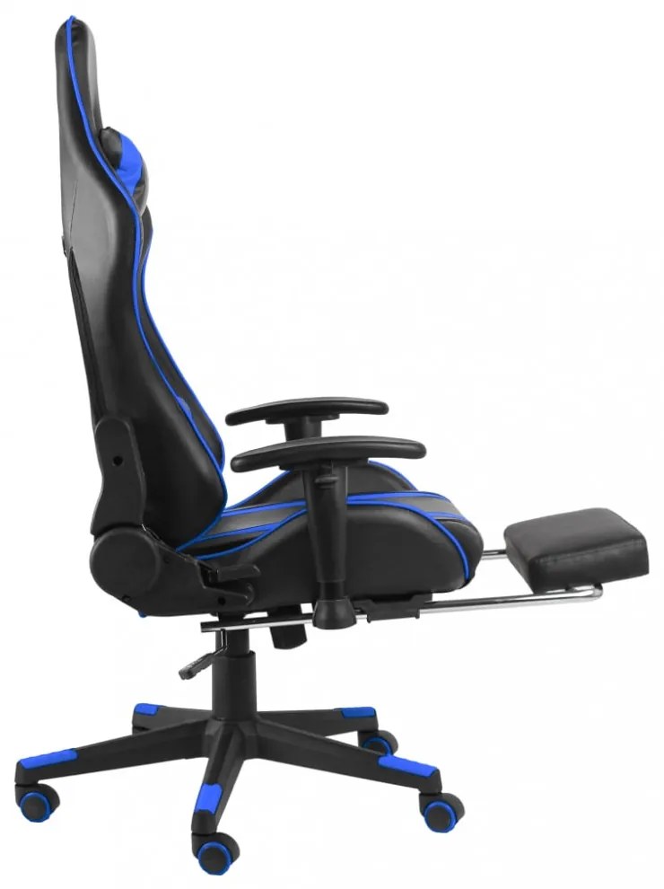 kék PVC forgó gamer szék lábtartóval