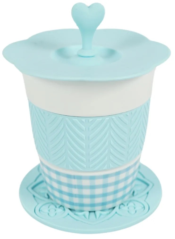 Porcelán bögre AQUELLE szilikon kiegészítőkkel 280 ml, kék