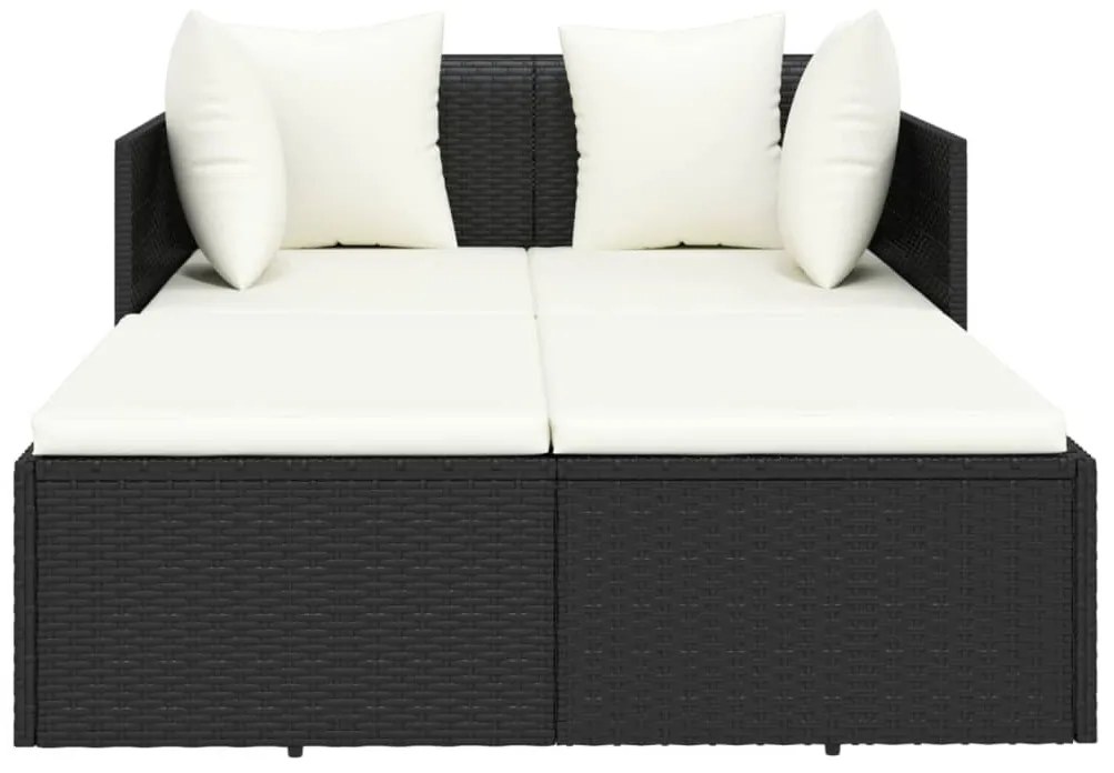Fekete polyrattan napozóágy párnával 182 x 118 x 63 cm