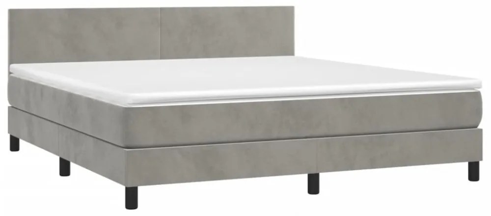 világosszürke bársony rugós és LED-es ágy matraccal 180x200 cm