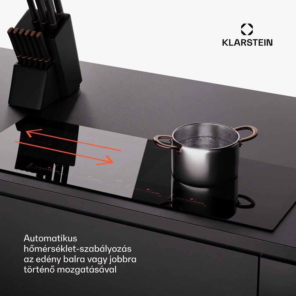 Klarstein Masterzone 90 Slim Flex, indukciós főzőlap, max. 7200 W, beépített, 4 zóna, 2 Flex zóna, ThermoBoost technológia, Smart Flex