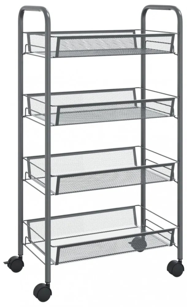 4 szintes szürke vas konyhai kerekes kocsi 46 x 26 x 85 cm