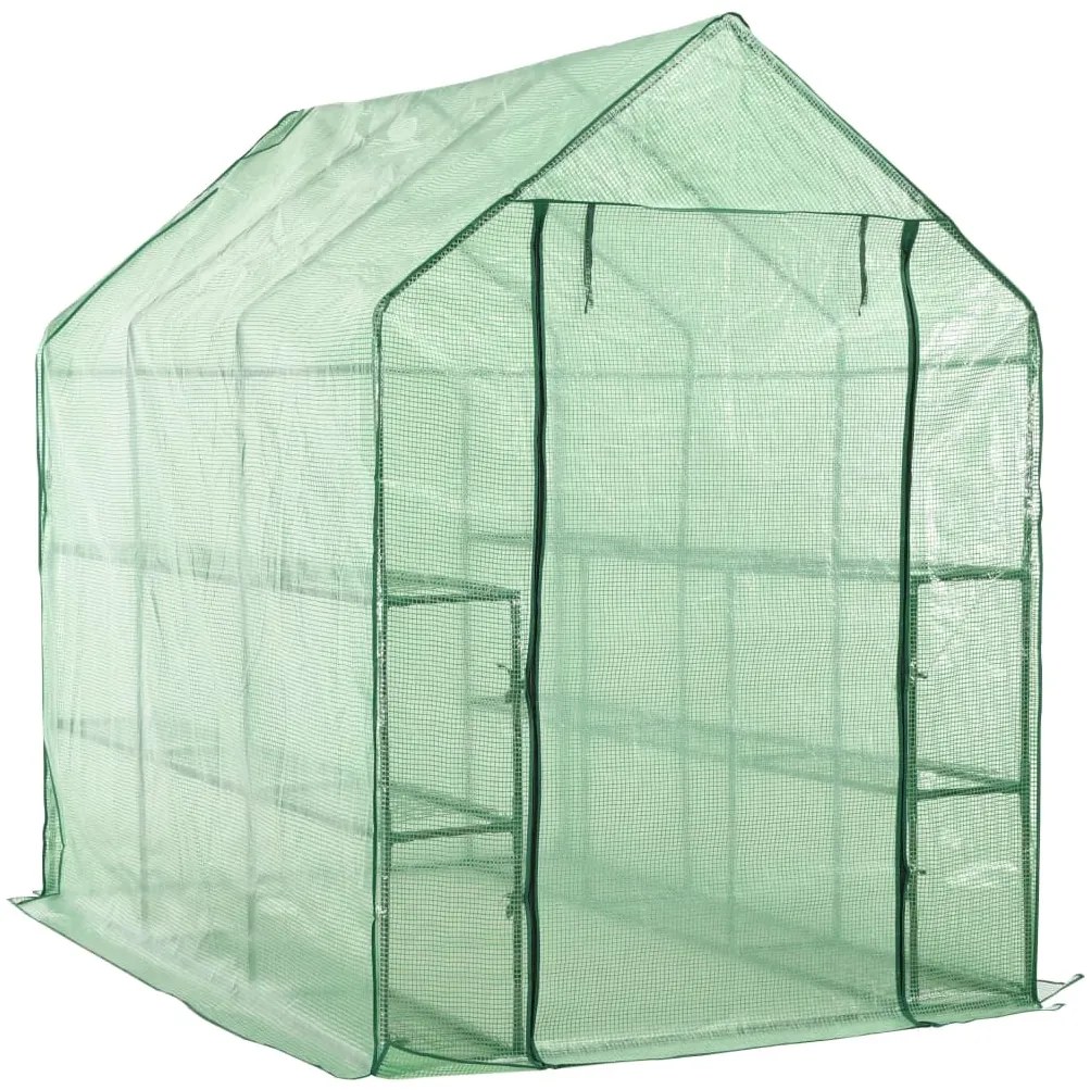 vidaXL acél melegház 12 polccal 143 x 214 x 196 cm