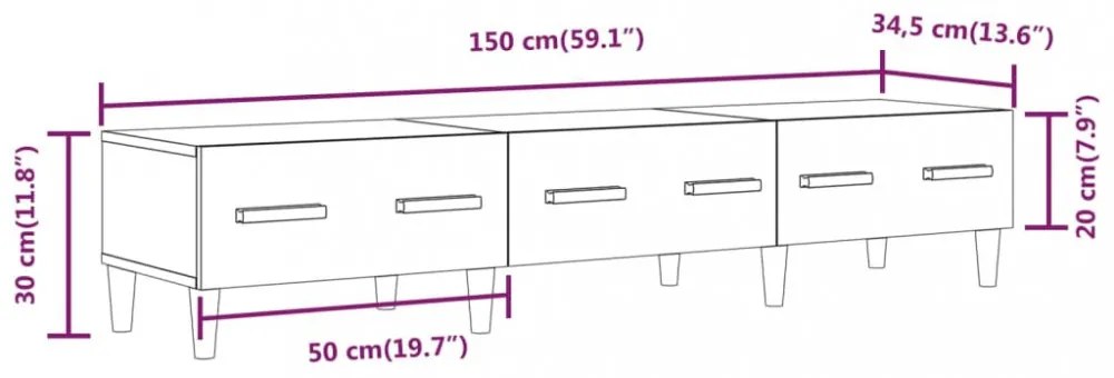 szürke sonoma színű szerelt fa TV-szekrény 150 x 34,5 x 30 cm