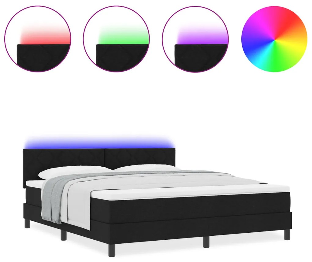 Box Spring Ágy Matraccal & LED Fekete 180x200 cm Szövet