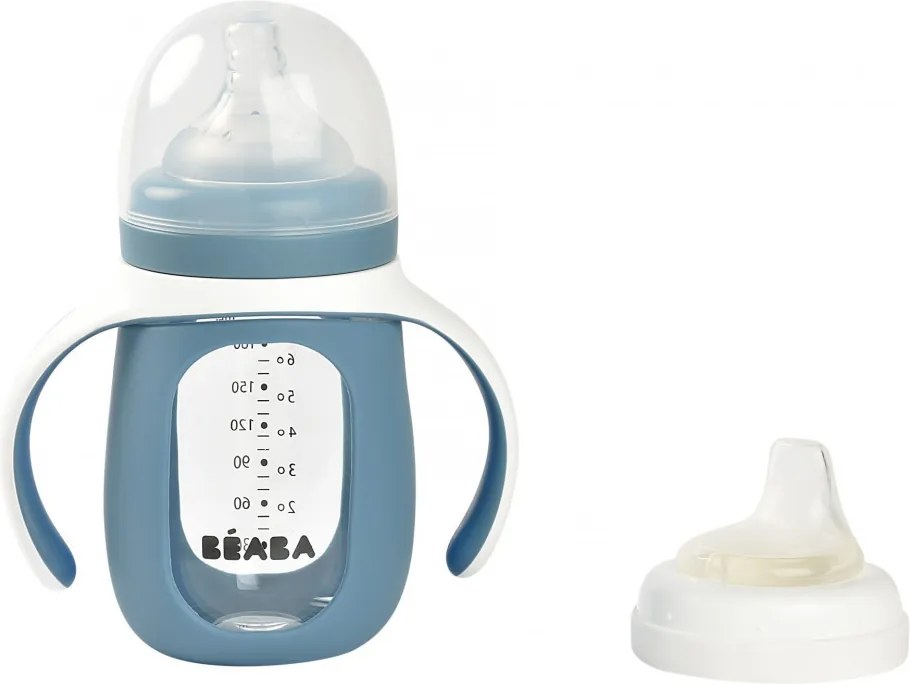 Béaba 2 az 1-ben Tanuló cumisüveg 210 ml + Szilikon borítással - Viharszürke