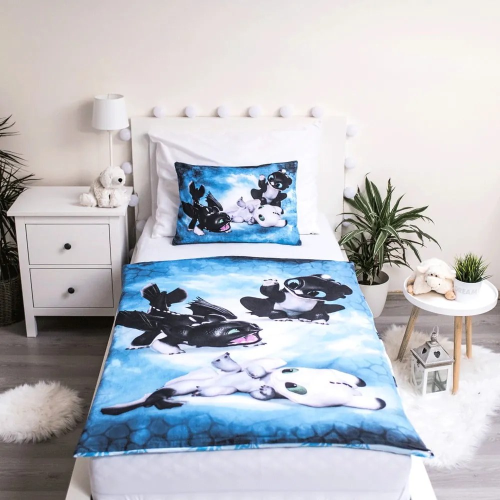 Kék pamut gyerek ágyneműhuzat babaágyhoz 100x135 cm How to Train Your Dragon "Babies" – Jerry Fabrics