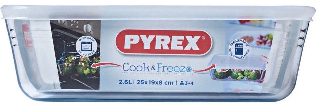Pyrex üveg edény Cook & Freeze 2,6 l, 24 x 19 x 8 cm, 2,6 l