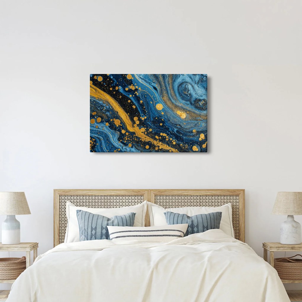 Kép - Kék absztrakció arannyal (90x60 cm)