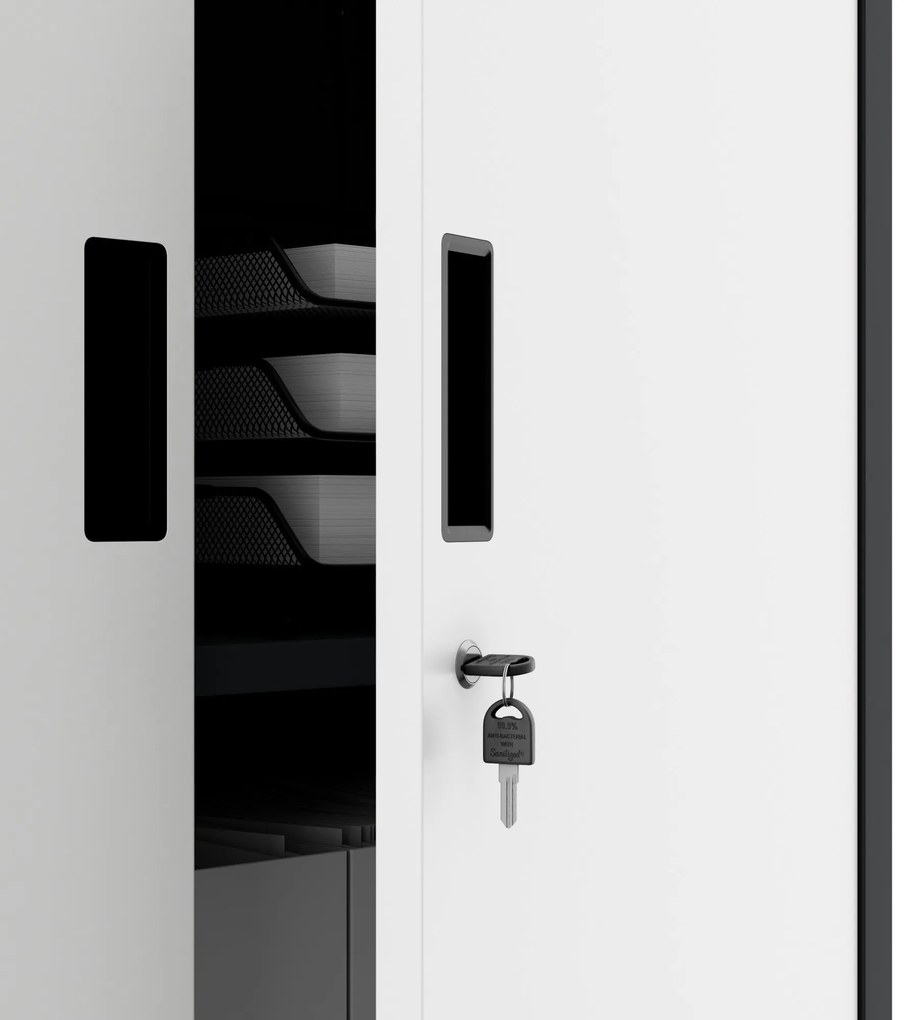 Fém iratszekrény széffel és fiókokkal FILIP II, 900 x 1850 x 400 mm, antracit-fehér