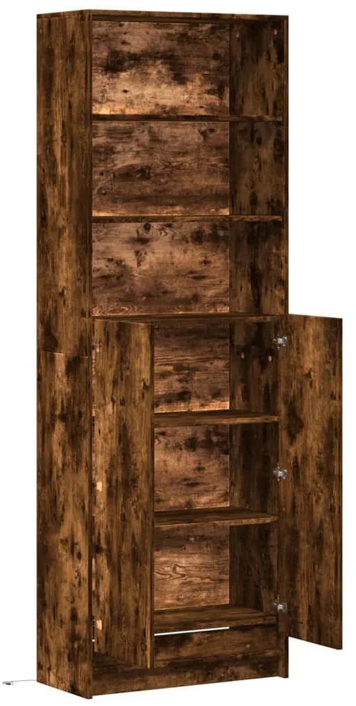 füstös tölgy szerelt fa magasszekrény LED-ekkel 69x32,5x200 cm