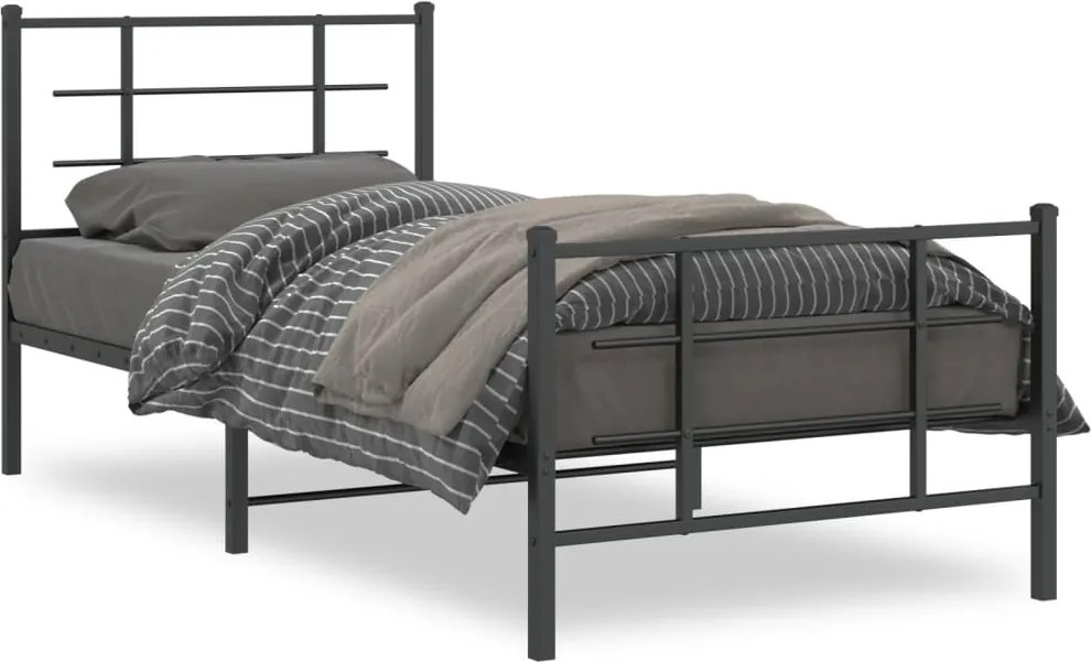 vidaXL fekete fém ágykeret fej- és lábtámlával 90 x 200 cm
