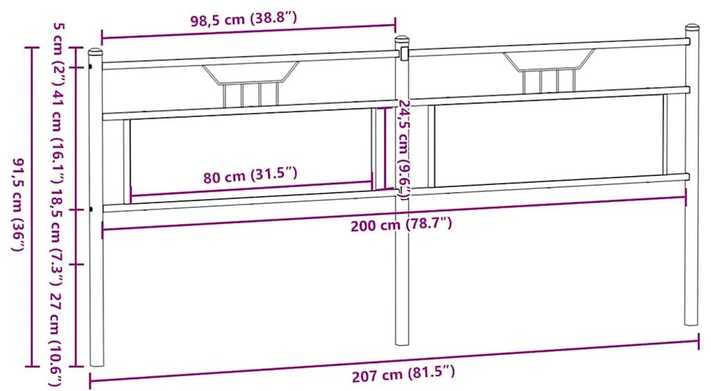 füstös tölgy színű szerelt fa és acél fejtámla 200 cm