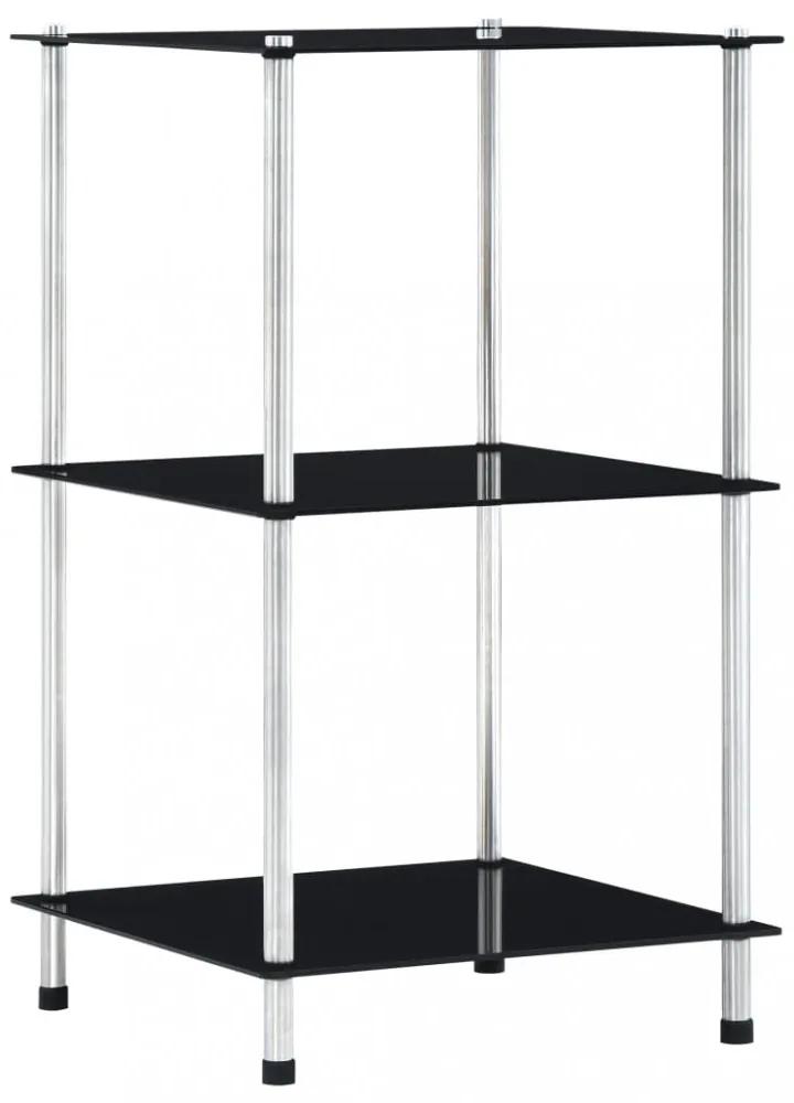 3-szintes fekete edzett üveg polc 40 x 40 x 67 cm