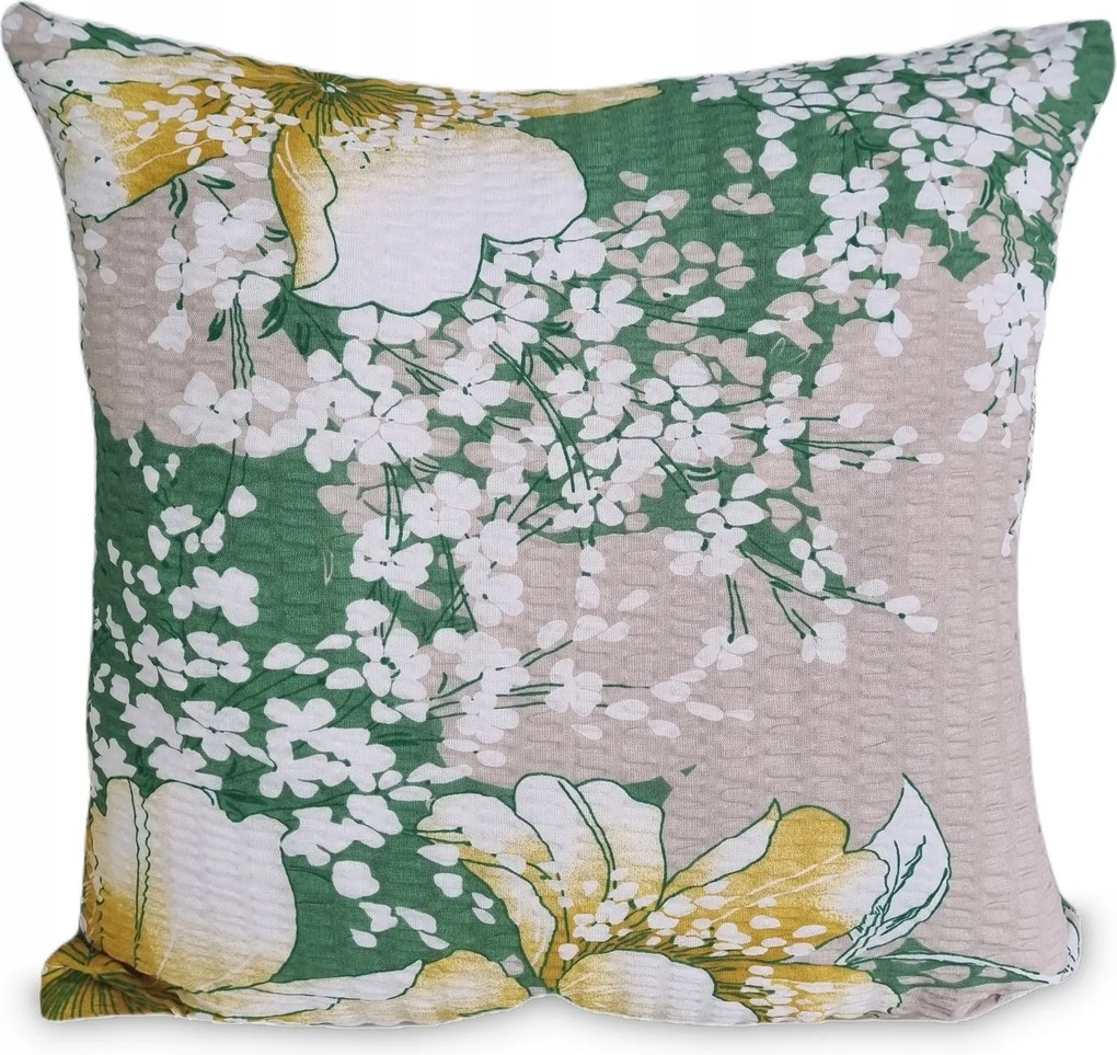 Fakéreg párnahuzat 70x80 zöld nagy sárga bézs rajzolt virágok