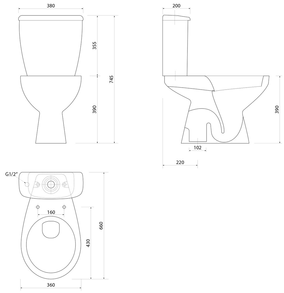 Aqualine Aqualine, MANUEL WC kombi csésze tartállyal, öblítőkészlettel, kevesebb hulladék, fehér, PS8814