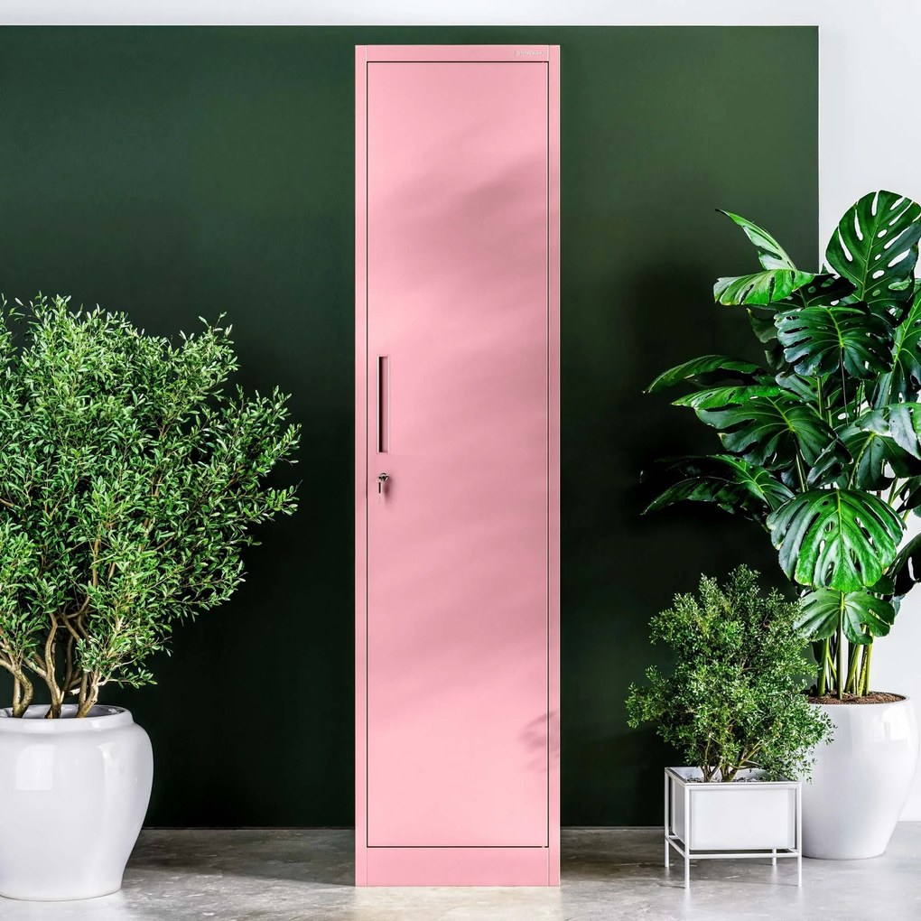 Keskeny irodai szekrény ALEX, 450 x 850 x 400 mm, Fresh Style: púderrózsaszín