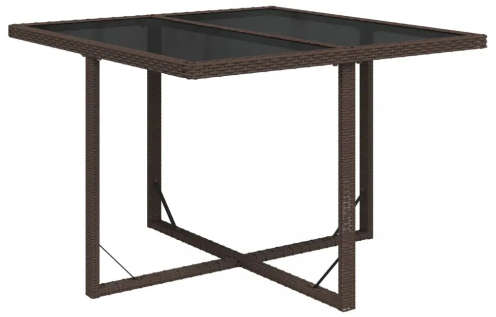 barna polyrattan és üveg kerti asztal 109 x 107 x 74 cm