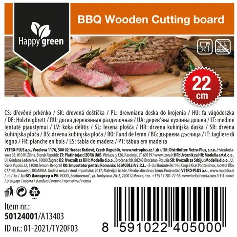 Happy Green fa grilldeszka, 22 cm