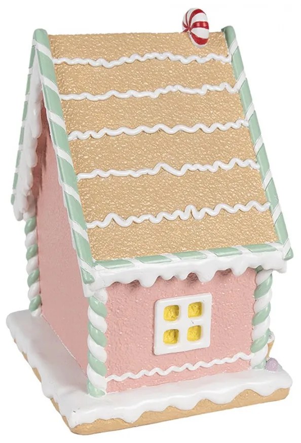 Rózsaszín mézeskalács házikó mézivel karácsonyi dekoráció 20x16x25 cm