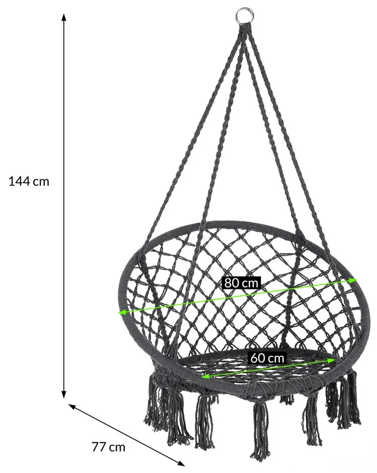 Detex® Akasztószék rojtokkal Ø61cm - szürke