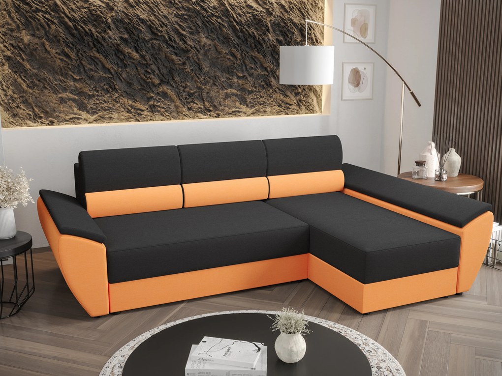 Sarok ülőgarnitúra Radiant L3 (fekete + narancssárga) (J). 1057467