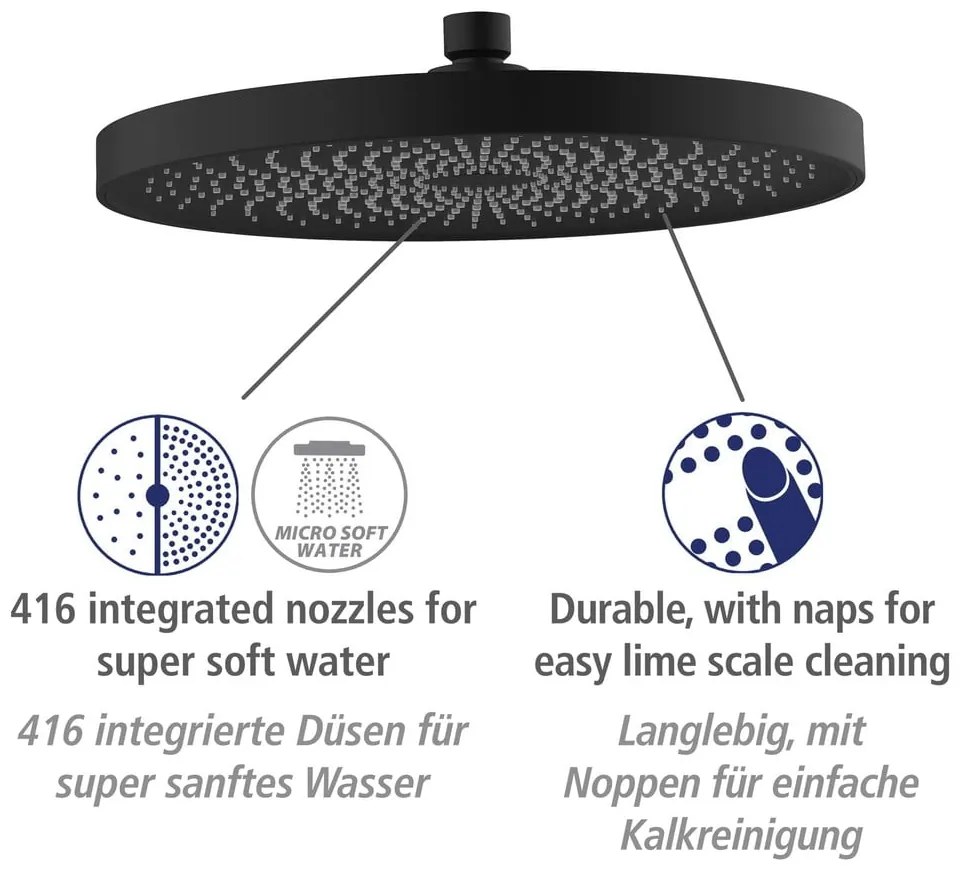 Fekete rozsdamentes acél zuhanyszett 120 cm Soft Water – Wenko
