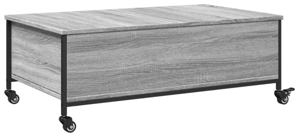 szürke sonoma szerelt fa dohányzóasztal kerekekkel 91x55x34 cm