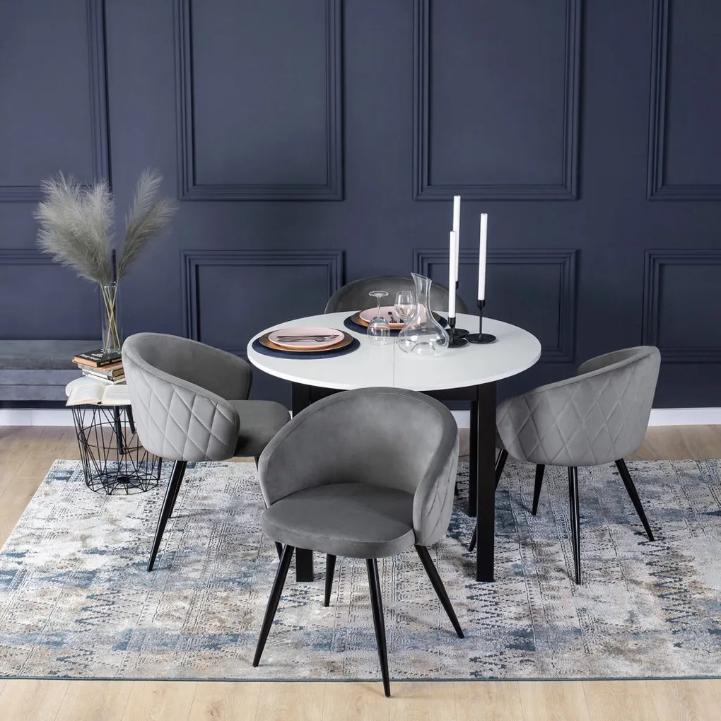 Étkezőgarnitúra 4 db. Székkel. Bővíthető asztal HARRY 102-142 cm + 4 db. Szürke bársony étkezőszék. ADELE