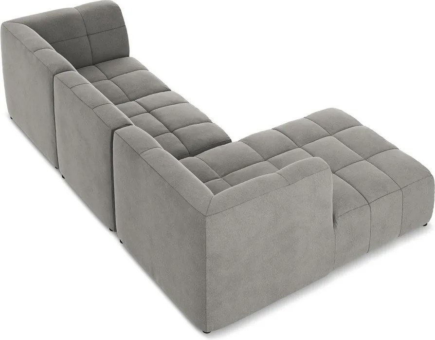 Szürke bársony sarokkanapé (bal oldali-heverő résszel) Aloha – Makamii