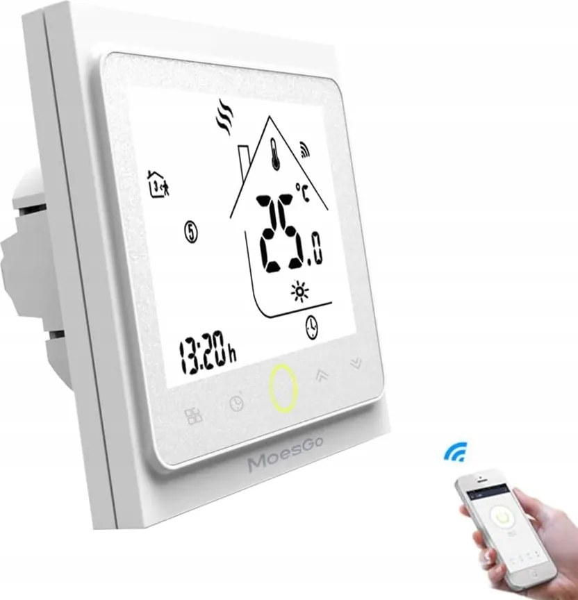 MoesGo WiFi intelligens termosztát víz/gáz kazánhoz 5A Fehér