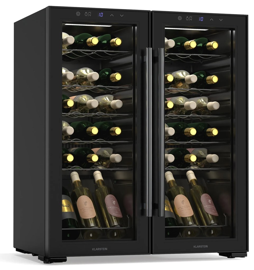 Klarstein Shiraz borhűtő, 2 hűtési zóna, LED világítás, érintéses vezérlés, szabadon álló