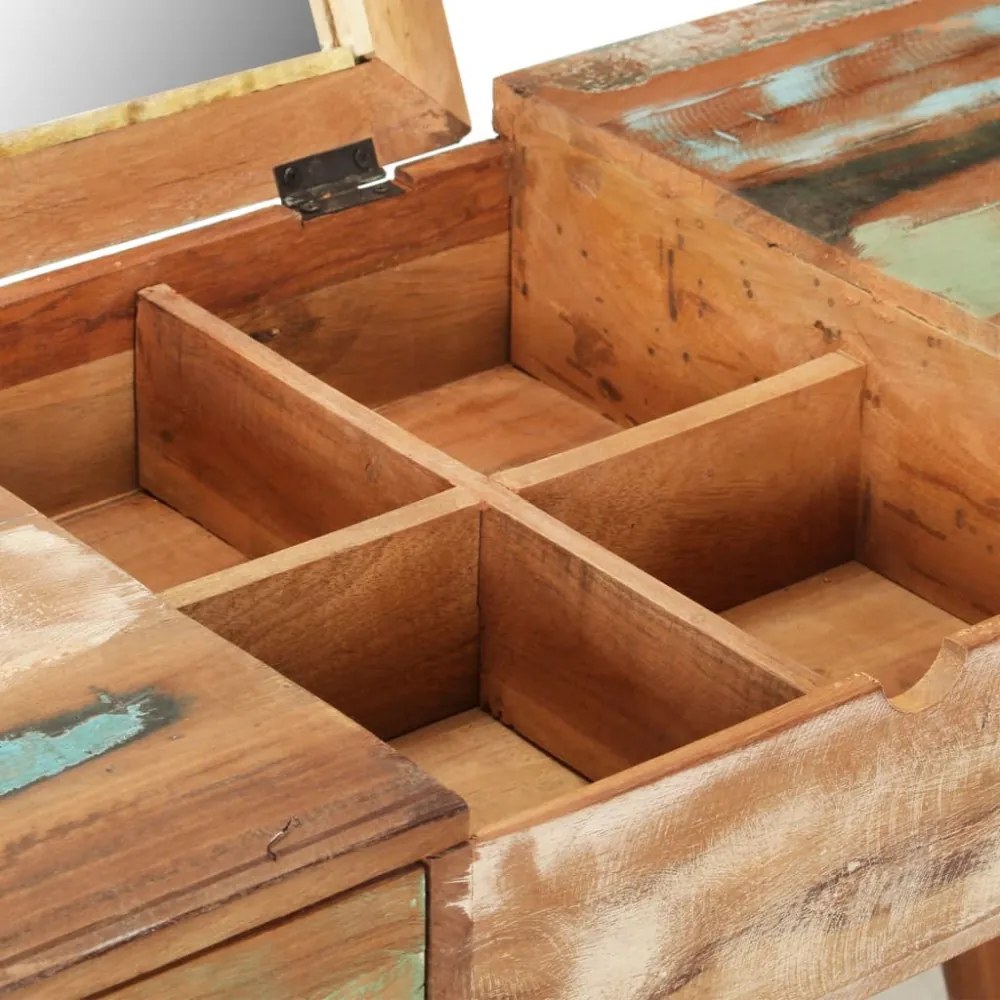 tömör újrahasznosított fa fésülködőasztal tükörrel 112x45x76 cm