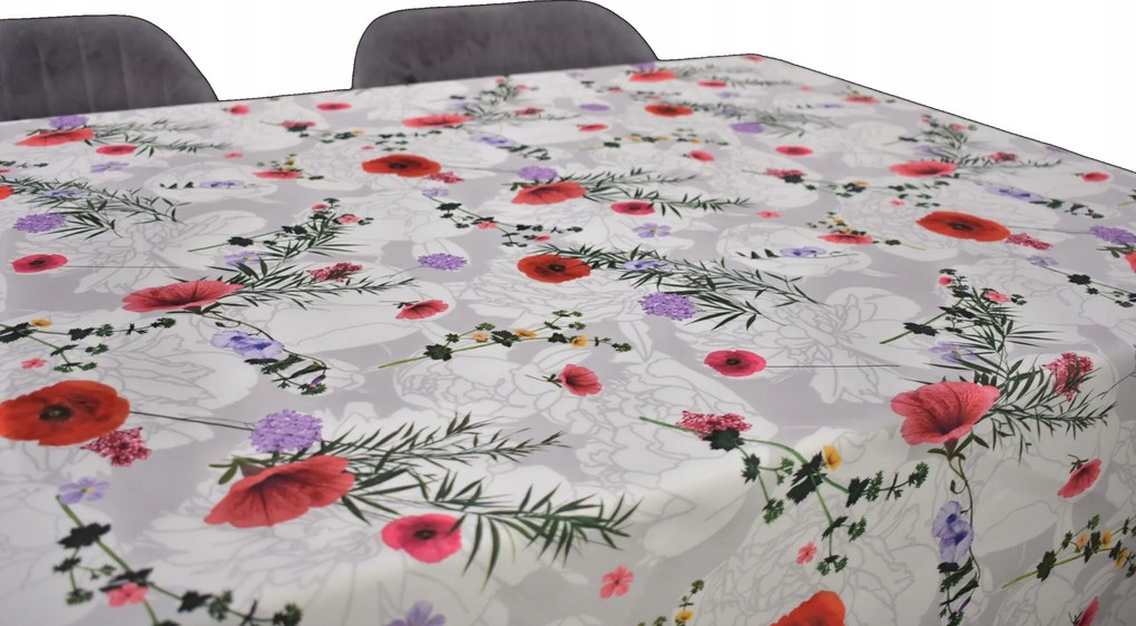 Abrosz Foltálló Szürke Fehér 140X140 CM Fehér Szürke Mezei Pipacs Virágok