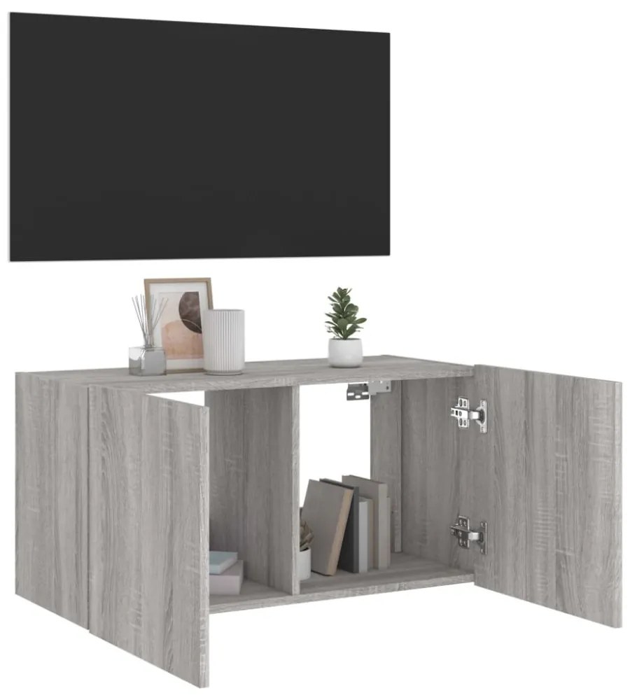 szürke sonoma színű fali TV-szekrény LED-del 80x35x41 cm