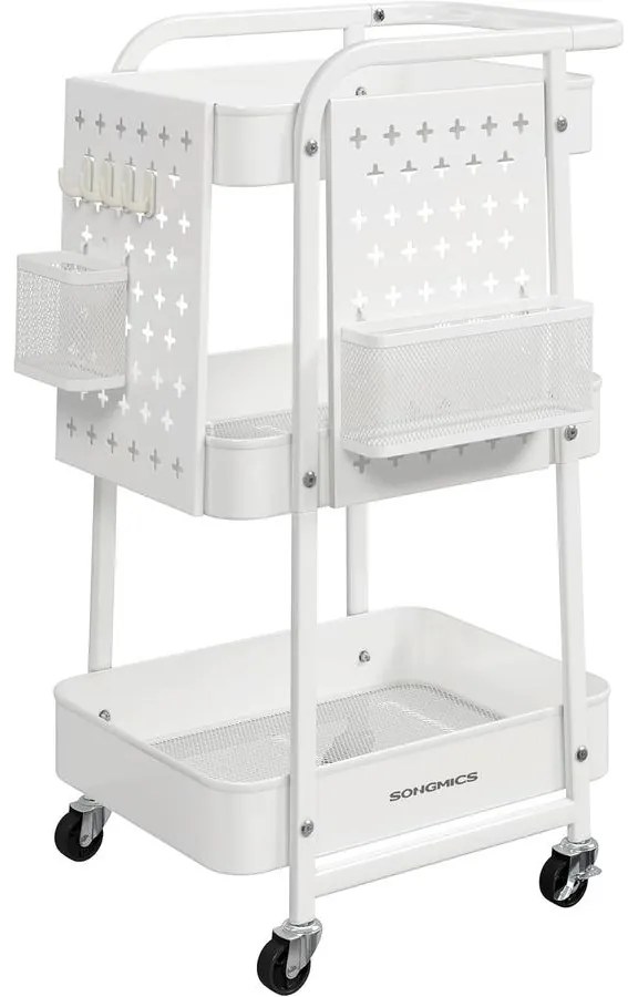 Tárolókocsi 3 fémhálós polccal fehér színben