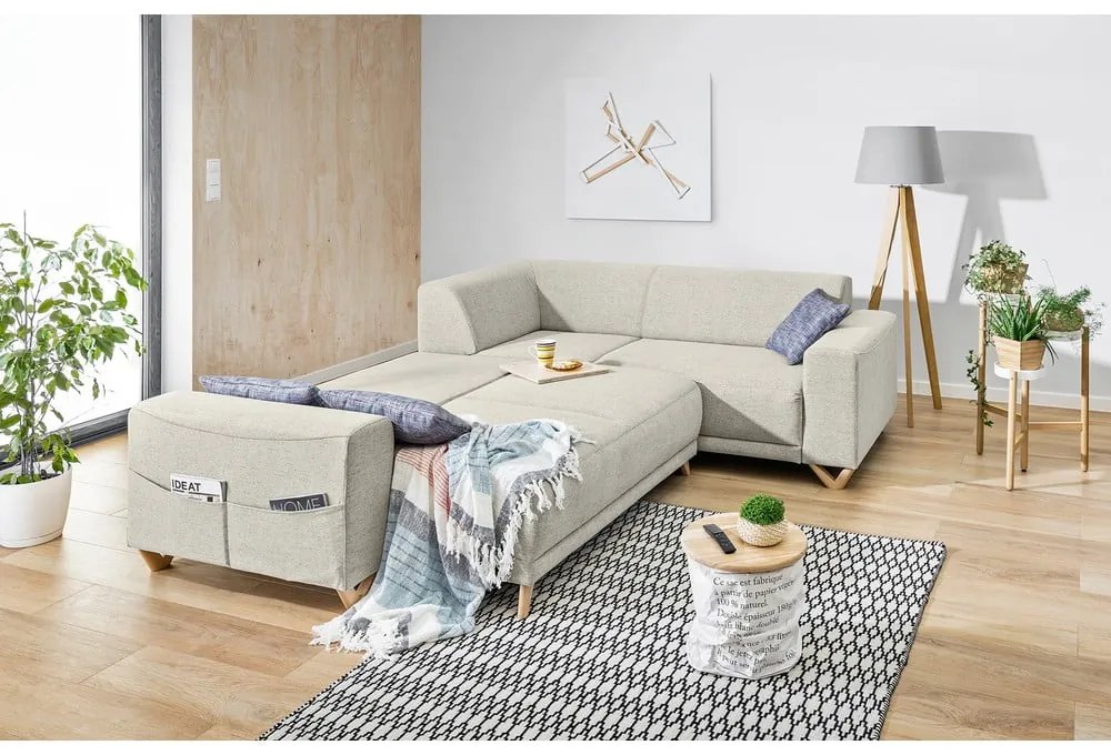 Bézs kinyitható-tárolóhelyes sarokkanapé (jobb oldali-L alakú) Classy Sophie – Miuform