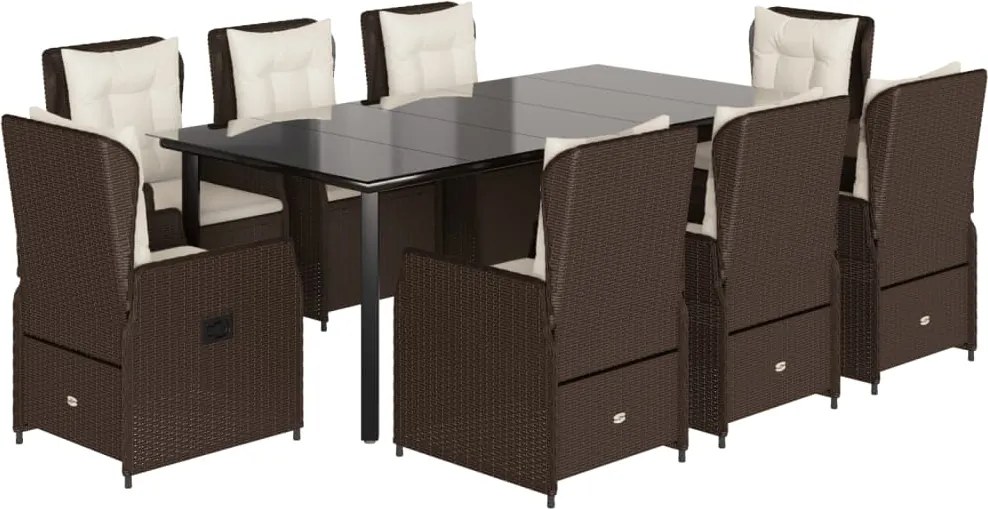 vidaXL 9 részes barna polyrattan kerti étkezőgarnitúra párnákkal
