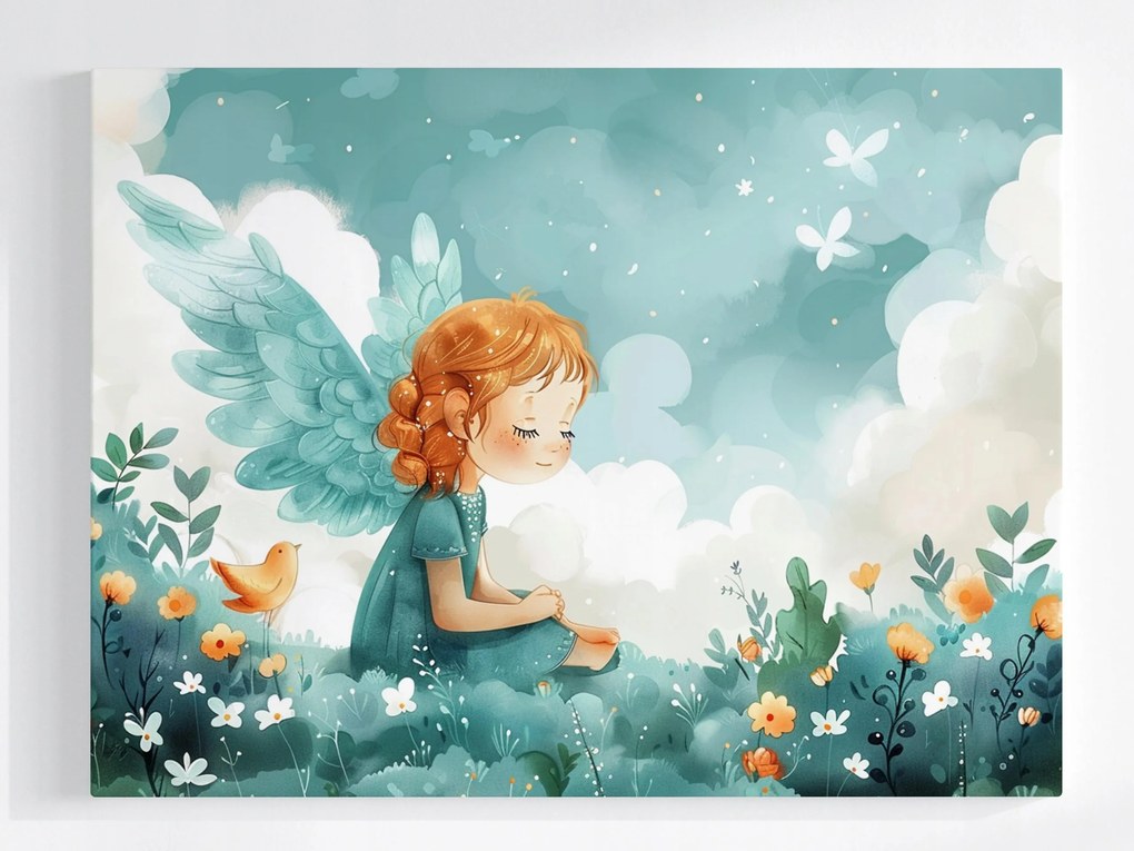 Vászonkép Canvas Grafika Gyerek Lány Angyal Rét Álom 100x75