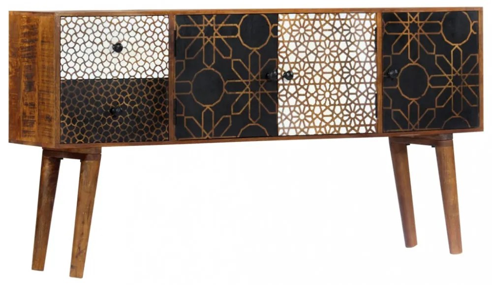 tömör mangófa tálalószekrény nyomtatott mintával 130x30x70 cm